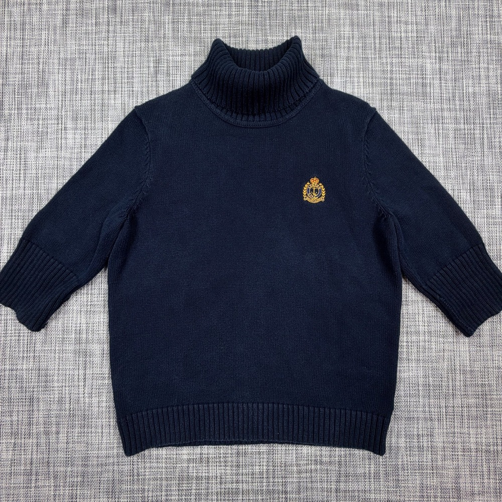 Lauren Ralph Lauren Womens Navy Ribbed Crest Turtleneck Short Sleeve Approx M